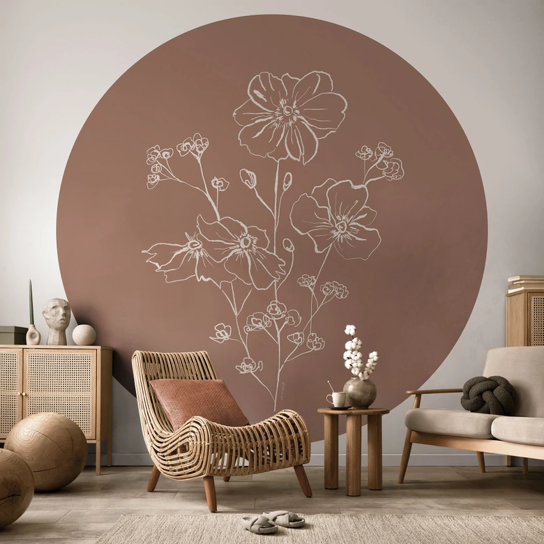 Wall Mural Wild Rose Bouquet Mocha Mousse | Floral Wallpaper - Anise illustration - Round - non self-adhesive/self-adhesive wallpapers 