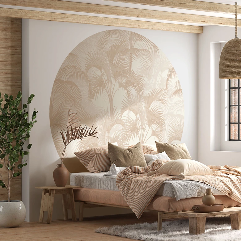 Fototapet palmer i djungeln beige - Bloomery Decor - Rund - självhäftande/icke-vävd 