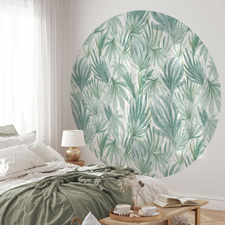 Papel pintado Botánico verde - hojas de palmera en la jungla - Bloomery Decor - Redondo - Autoadhesivo/no tejido 