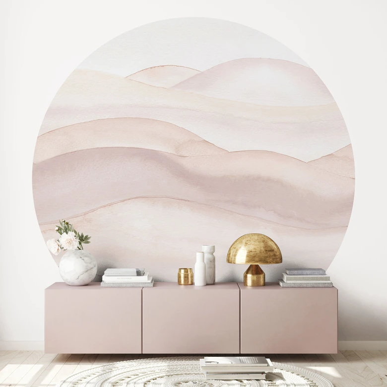 Fototapete Sanfte Hügel in Aquarell - Bloomery Decor - Rund - Selbstklebend/Vlies 