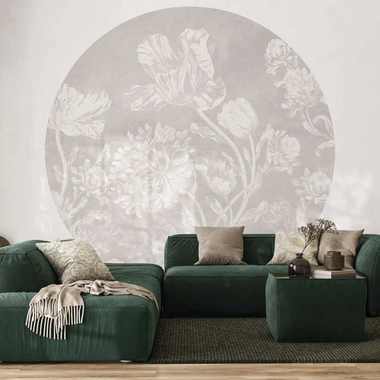 Fototapeta Wildflowers in chalk look Beige - Bloomery Decor - Okrągła - Samoprzylepna / nietkana 