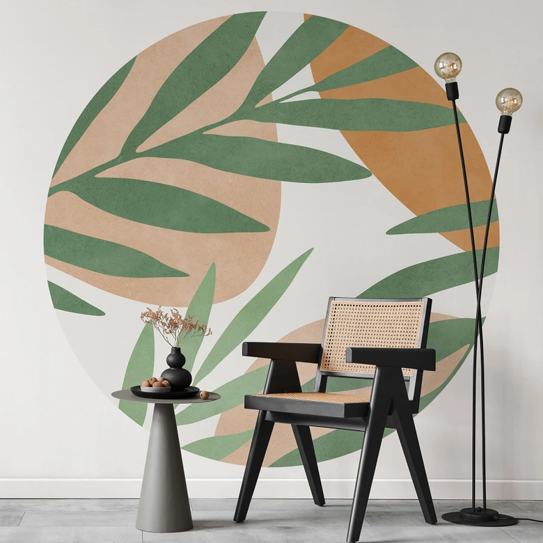 Abstracte takken tropisch behang - Costa - Rond - vliesbehang/zelfklevend vliesbehang 