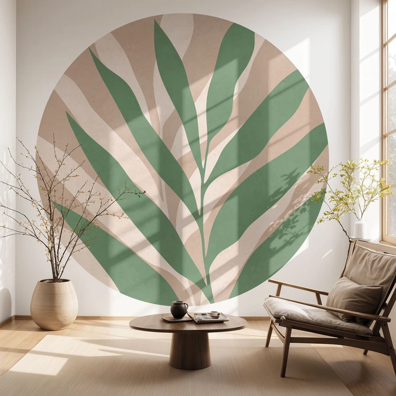 Wall Mural Tropical branches in a soft play of colors - Costa - Round - non self-adhesive/self-adhesive wallpapers 