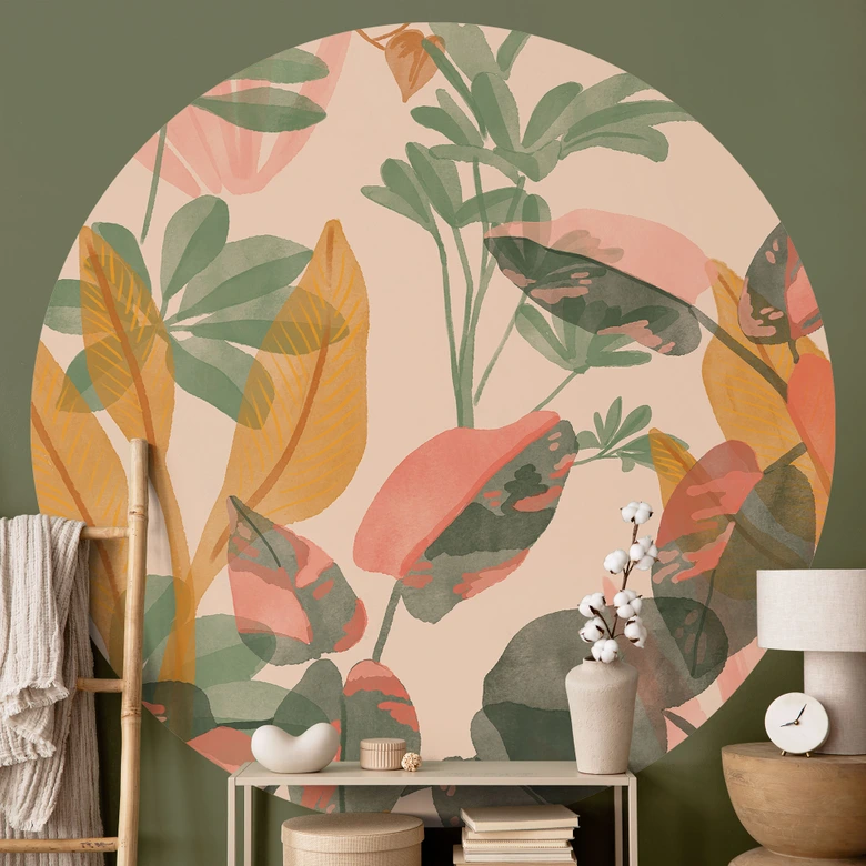 Fototapeta ogród z tropikalnymi roślinami - Goed Blauw - Round - tapeta flizelinowa/tapeta flizelinowa samoprzylepna 