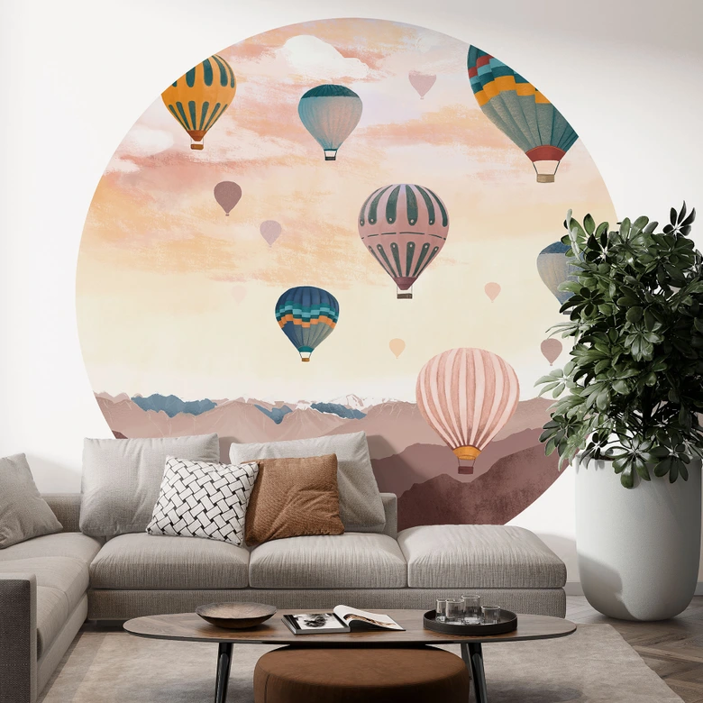 En lo alto de los globos aerostáticos - Goed Blauw - fotomural redondo - Fotomural autoadhesivo/no tejido 