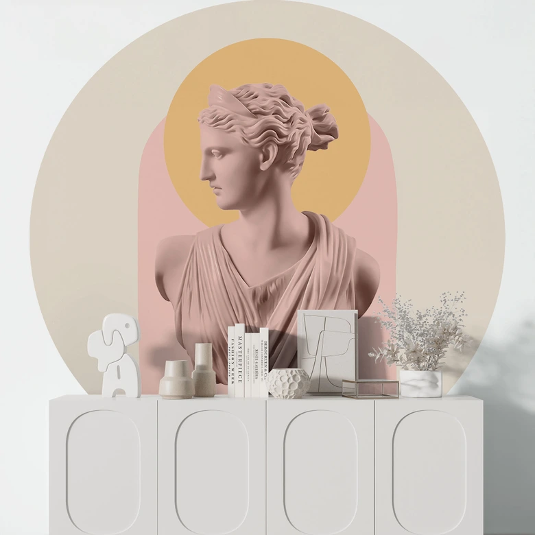 Tapet cirkel Statue af gudinden Artemis - Grace Digital Art - vliesetapet/selvklæbende non-woven tapet 
