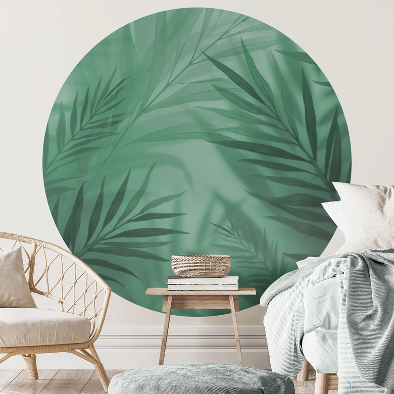 Fotomural Hojas de palmera verdes - Redondo - Papel pintado autoadhesivo/no tejido 