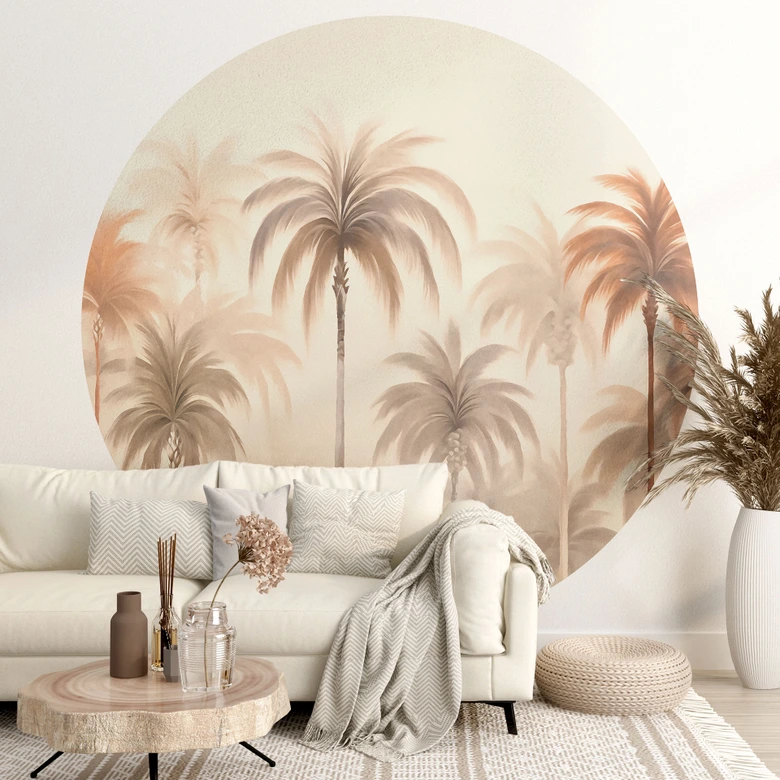 Fototapete Tropische Landschaft mit Palmen - Haase - Rund - Selbstklebend/Vlies 