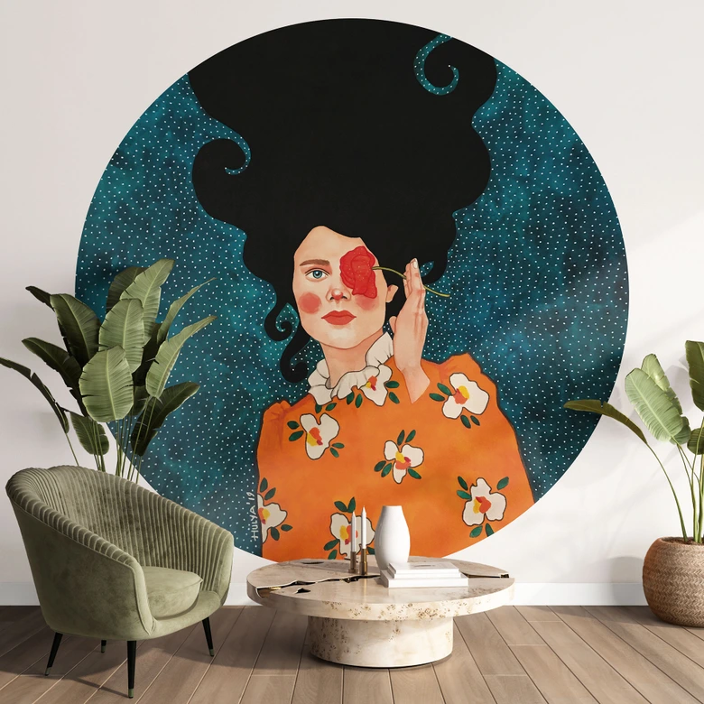 Mystisk kvinna med ros Fototapet - Hülya - Rund - självhäftande / ovävd 