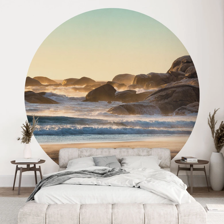 Papier peint plage au lever du soleil en Afrique - Hugonnard - Rond - papier peint intissé/papier peint intissé autocollant 