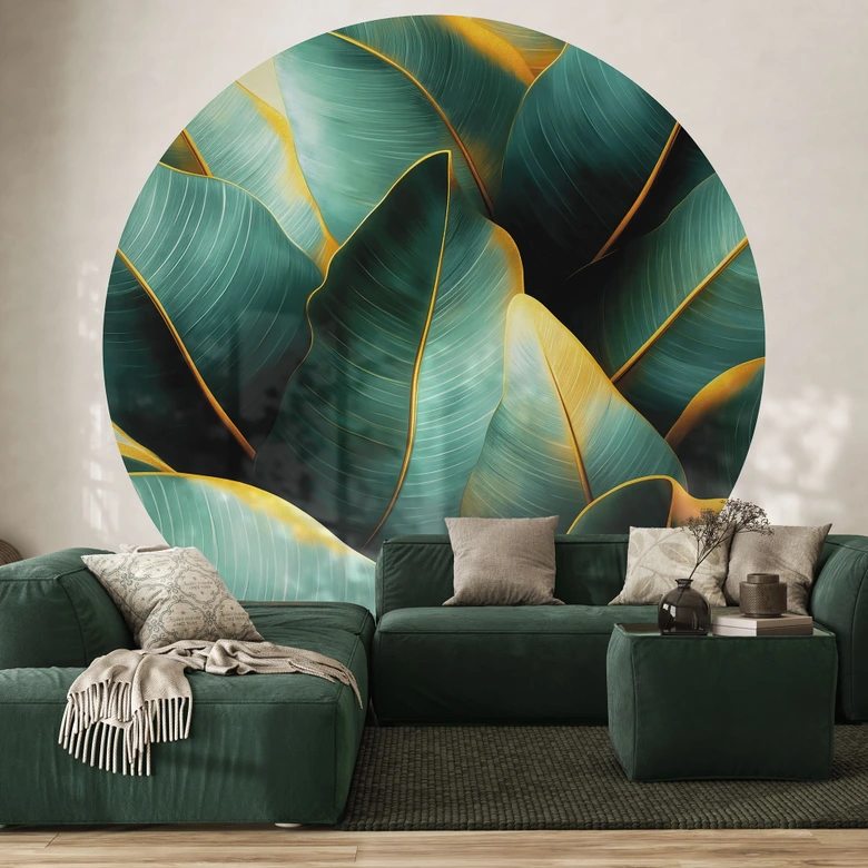 Exotische bananenbladeren | Botany Fotobehang - Jaszke - rond - vliesbehang/zelfklevend vliesbehang 