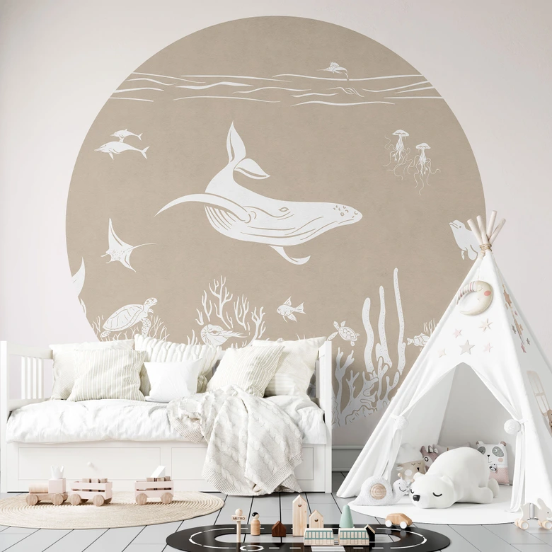 Fascinerende zeedieren in de oceaan Fotobehang - Bruin - Kikki Belle - Rond - vliesbehang/zelfklevend vliesbehang 