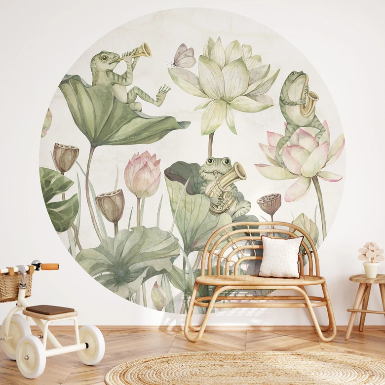 Behangcirkel Kikkerorkest op waterlelies - Kikki Belle - vliesbehang/zelfklevend vliesbehang 