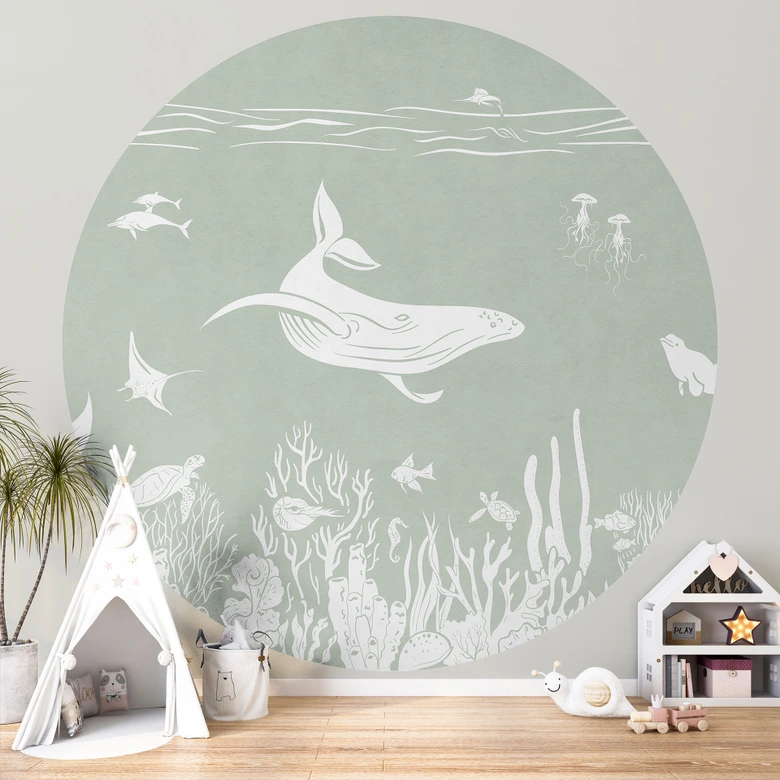 Arrecife de coral y criaturas marinas - Un viaje al verde - Kikki Belle - Round - Papel pintado autoadhesivo/no tejido 