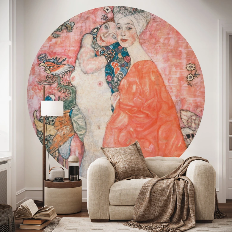 Papier peint photo Klimt - Les amies - rond - adhésif/non tissé 