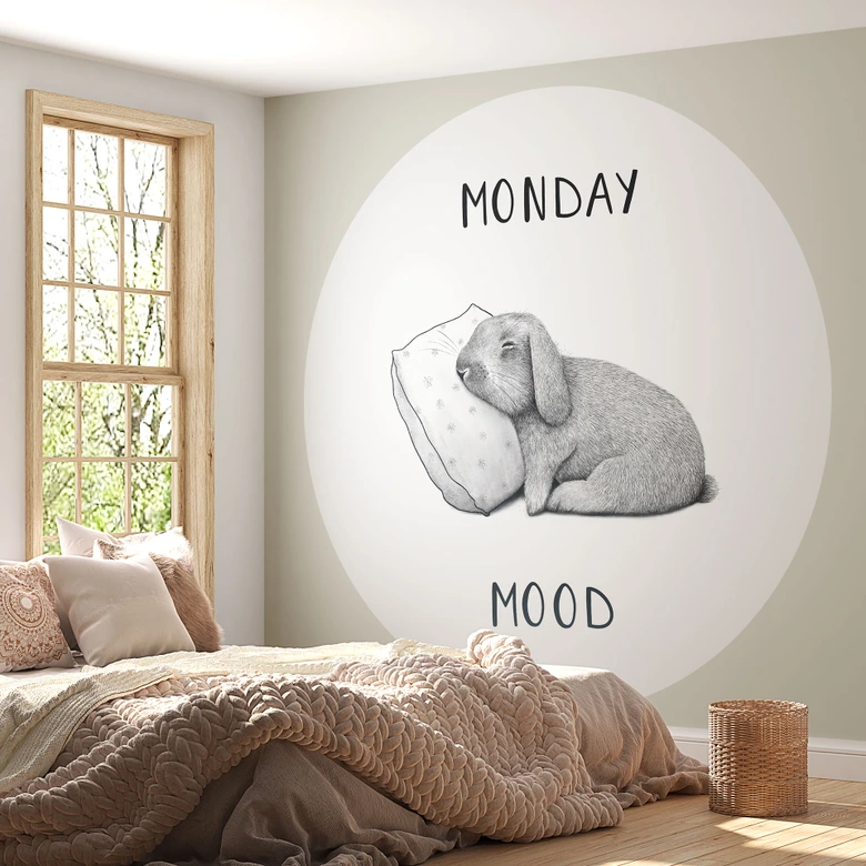 Fotomural Estado de ánimo del lunes - Liebre el lunes por la mañana - Korenkova - Redondo - Papel pintado autoadhesivo/no tejido 