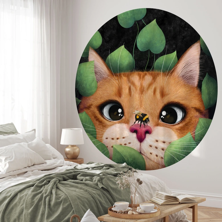 Kindertapete Süße Katze im Busch | Haustiere - Korenkova - Rund - Selbstklebend/Vlies 