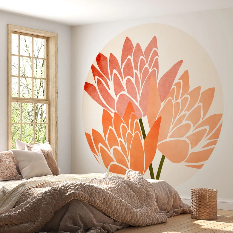 Fotomural de flores de loto de colores - Cubistika - Redondo - Papel pintado autoadhesivo/no tejido 