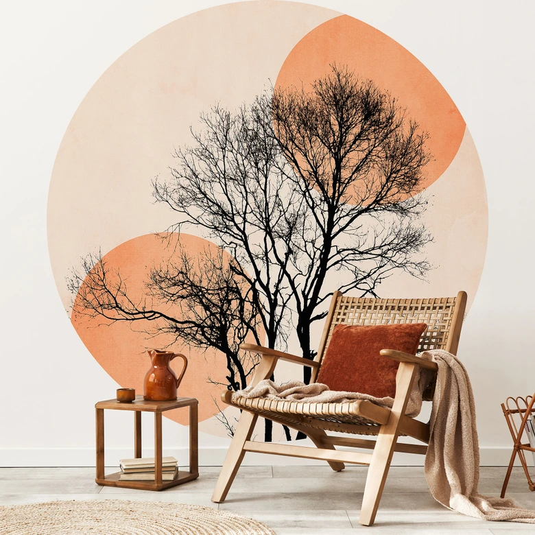 Fototapete Sonne und Mond in Orange - Kubistika - Rund - Selbstklebend/Vlies 