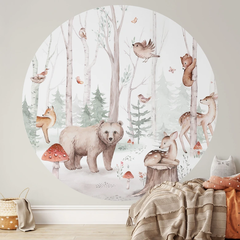 Fototapete Waldtiere im Herbst - Kvilis - Rund - Selbstklebend/Vlies 