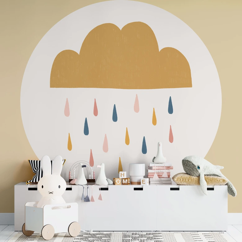 Kinderzimmer Fototapete Fröhlicher Regen in Pastelltönen - Menina Lisboa - Rund - Selbstklebend/Vlies 