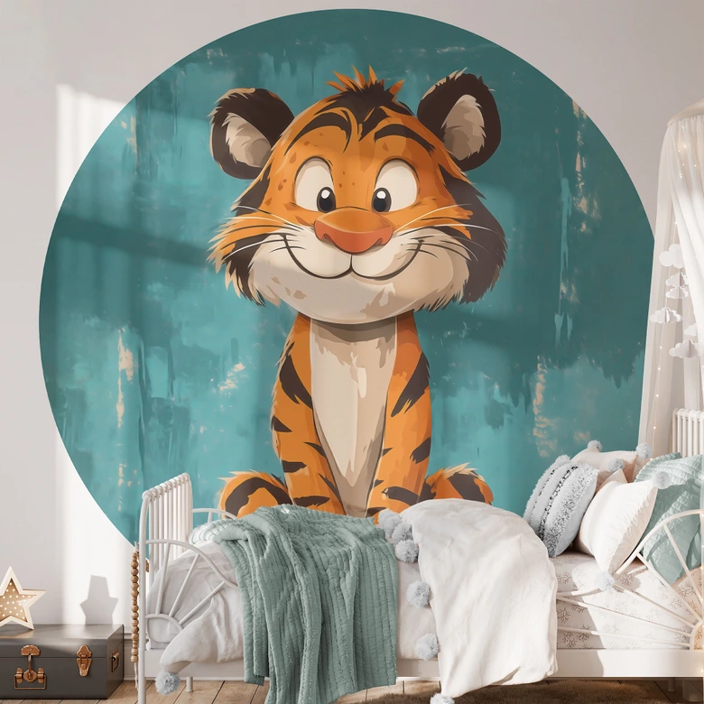 Wall Mural Happy tiger cub | baby room | nursery - Magnusson - Round - non self-adhesive/self-adhesive wallpapers 