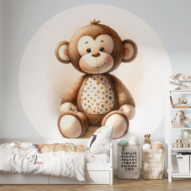 Fototapet för barnrum - Liten apa - Magnusson - Rund - non-woven tapet/självhäftande non-woven tapet 