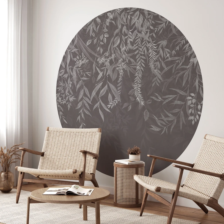 Fototapete Elegante Weidenzweige in Dunkelgrau - Ms Tiff - Rund - Selbstklebend/Vlies 