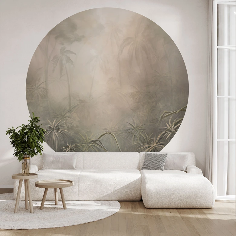 Fototapete Mystischer Regenwald im Nebel - Ms Tiff - Rund - Selbstklebend/Vlies 