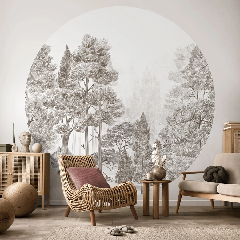 Fototapete Wald mit Waldlandschaft in Beige - Ms Tiff - Rund - Selbstklebend/Vlies 