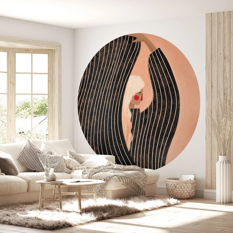 Fotomural Mujer con vestido de rayas negras - Müller - Redondo - Autoadhesivo/no tejido 