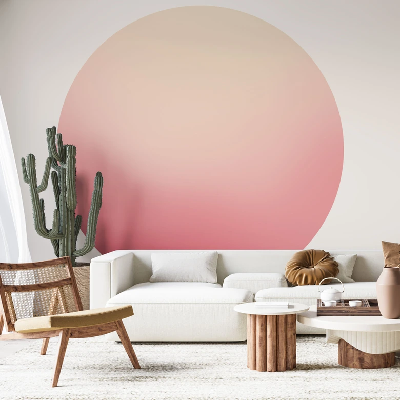 Ombre - Rosa sol - Rund Fototapet - non-woven tapet/självhäftande non-woven tapet 