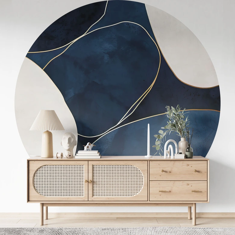 Fototapet i blått och vitt - Paksoylu - Rund - non-woven tapet/självhäftande non-woven tapet 