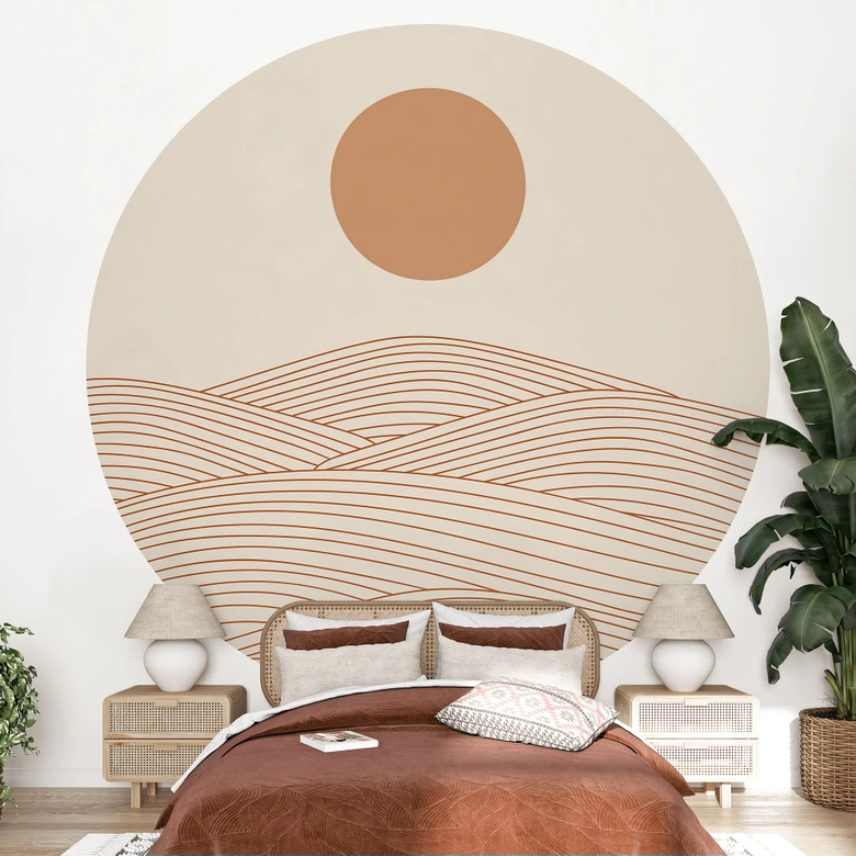Fototapete Sonnenaufgang über der abstrakten Wüste - Playell - Rund - Selbstklebend/Vlies 