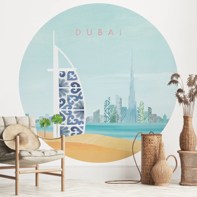 Fotomural Dubai Beach - Burj Al Arab - Rivers - Redondo - Fotomural autoadhesivo/no tejido 
