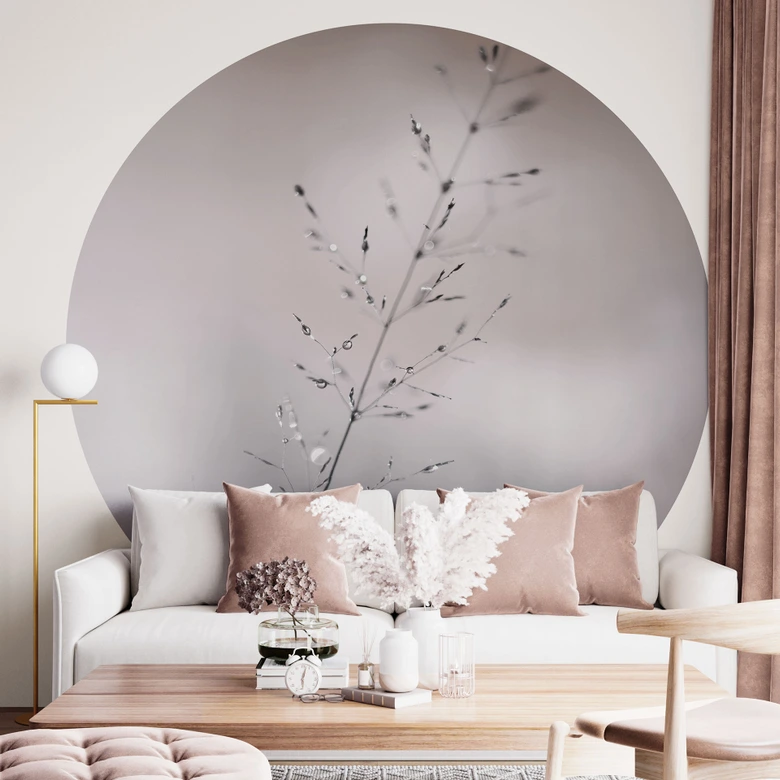 Fototapeta Źdźbła trawy z kroplami rosy - Parapet - Okrągły - Samoprzylepna / włókninowa 