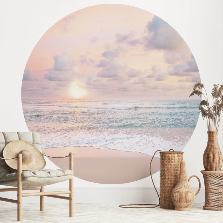 Fototapete Meeresromantik - Sonnenuntergang über Strand und Meer - Sisi & Seb - Rund - Selbstklebend/Vlies 