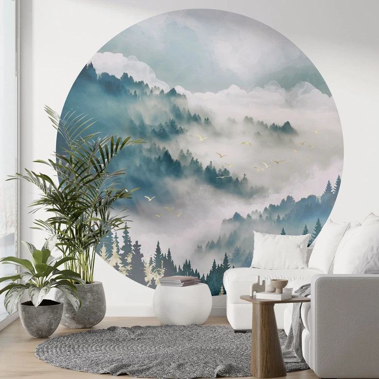 Fototapete Geheimnisvoller Nebel im Wald - SpaceFrog Designs - Rund - Selbstklebend/Vlies 