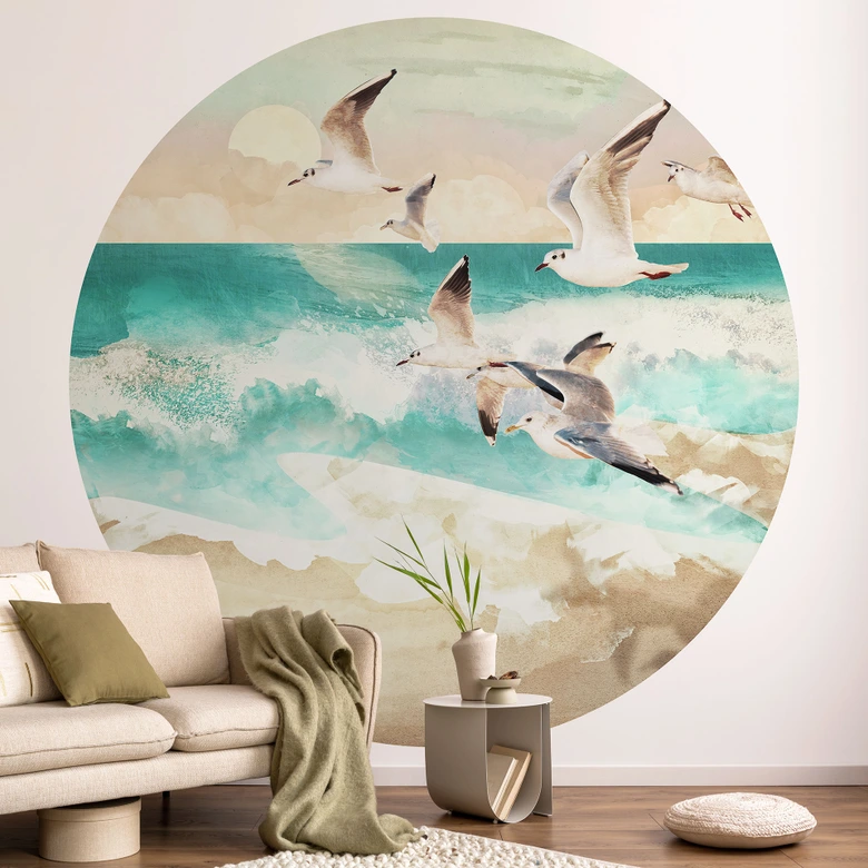 Fototapete Möwen am Strand - SpaceFrog Designs - Rund - Selbstklebend/Vlies 