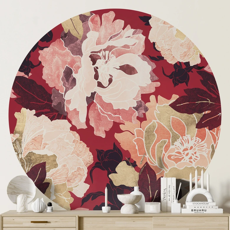 Fototapete Pfingstrosen mit großen Blüten - SpaceFrog Designs - Rund - Selbstklebend/Vlies 