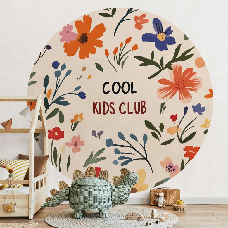 Papier peint photo enfants - Cool Kids Club fleurs colorées - Treechild - rond - adhésif/non tissé 