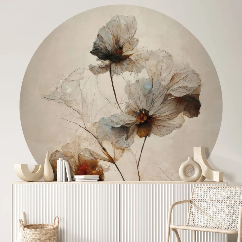 Fototapete Blumentapete | Trockenblumen - Eleganz der Vergänglichkeit - Treechild - Rund - Selbstklebend/Vlies 