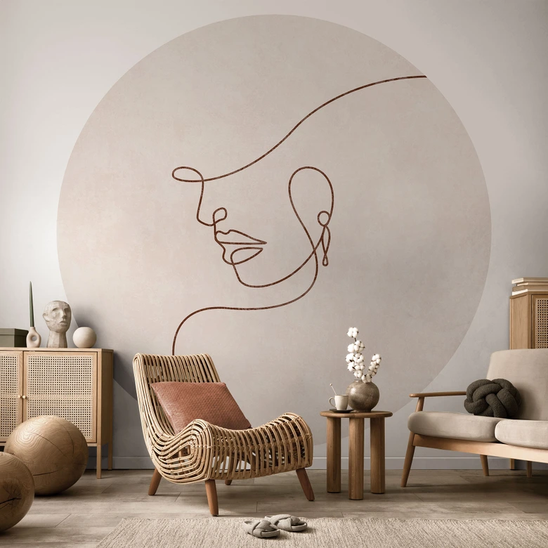 Wall Mural Delicate contours of a woman - Line Art - Tunaboylu - Round - non self-adhesive/self-adhesive wallpapers 