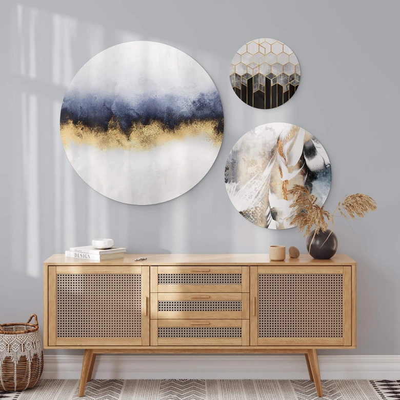 Alu-Dibond Fredriksson - Goldener Frost Set - Rund (3-teilig) 