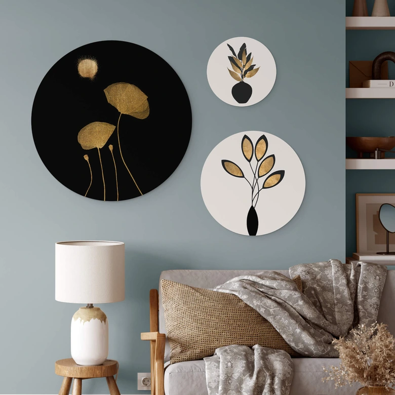 Tableau sur alu-Dibond rond Kubistika - Bouquet de fleurs (set 3 pièces) 