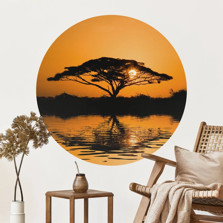 Wandtattoo Afrika | Landschaft beim Sonnenuntergang - Rund 