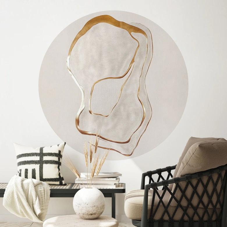 Wandtattoo Abstrakte Line Art in Gold und Beige - Alma - Rund 