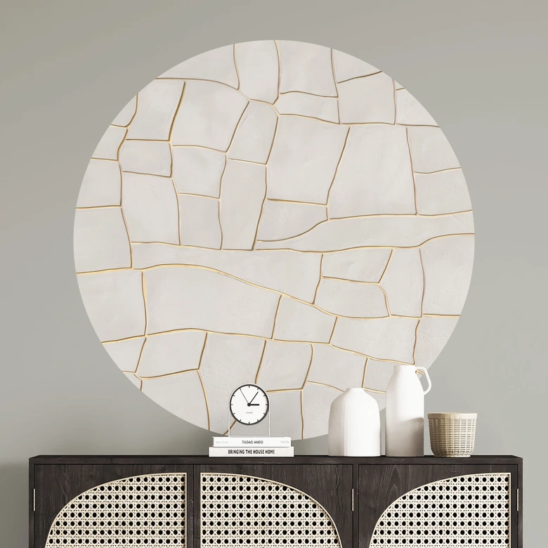Wandtattoo Abstraktes Rissmuster in Beige - Alma - Rund 