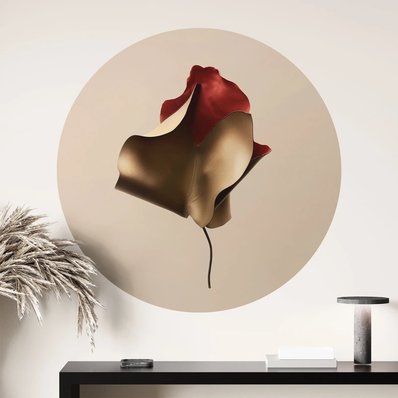 Wandtattoo Elegantes Blatt in Gold und Rot - Alma - Rund 