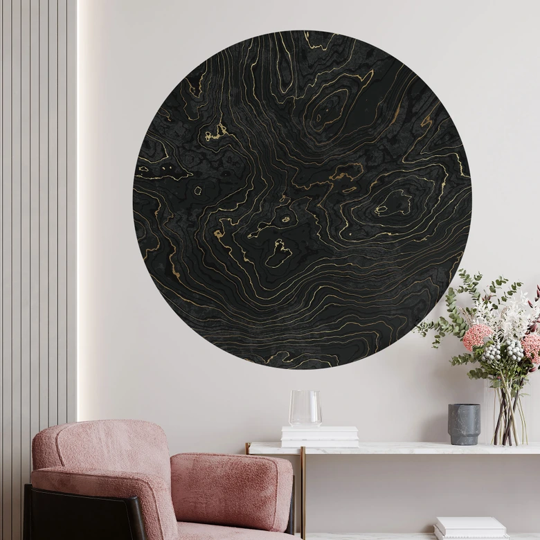 Wandtattoo Abstrakte Linien Schwarz-gold - Amini - Rund 